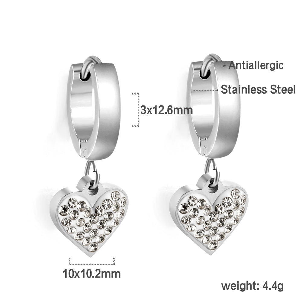 3x12.6mm circle with heart-shaped white clay diamond stud earrings asonjewelry